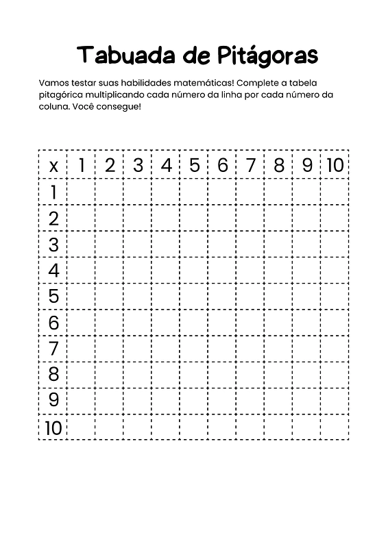 Tabela de Pitágoras para imprimir e completar | Educlub